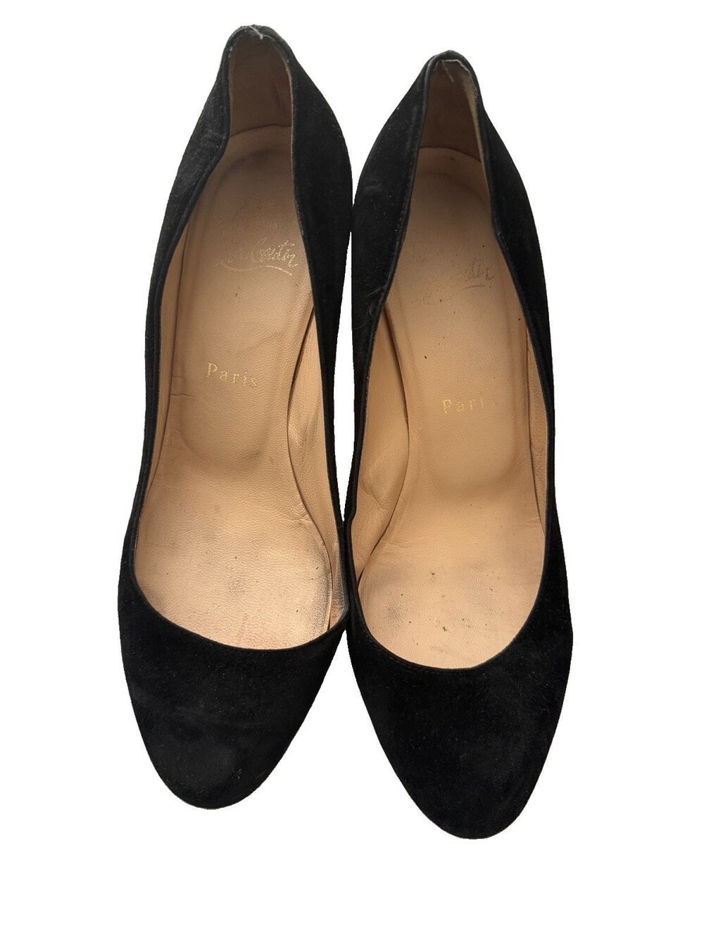Christian Louboutin Y2K Black Suede Block Heel Pumps Red Sole EU 38 US 8